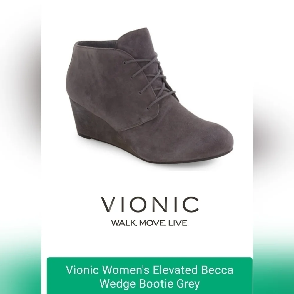 Vionic Elevated Becca‎ Gray suede wedge Women booties size 10